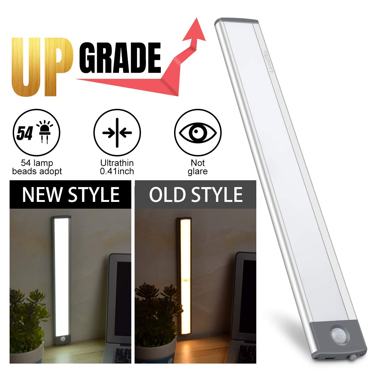 54-LED Motion Sensor Light,Under Counter Closet Lighting, Wireless USB Rechargeable Kitchen Night Lights,Battery Powered ,Uniform Light for LEPOTEC