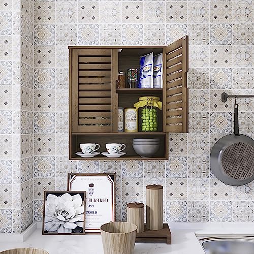 SMIBUY Bathroom Cabinet Wall Mounted, Bamboo Over-The-Toilet Storage Organizer, Space Saver Medicine Cabinet with 2 Door and Adjustable Shelves SMIBUY