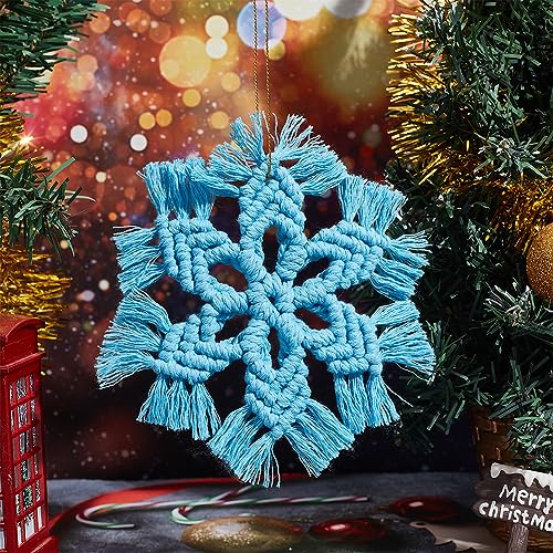 INFUNLY 4 Set DIY Macrame Snowflake Kit Boho Christmas Flower Macrame Ornaments Macrame Wall Hanging Winter Macrame Snowflake Hanging for Christmas - WoodArtSupply