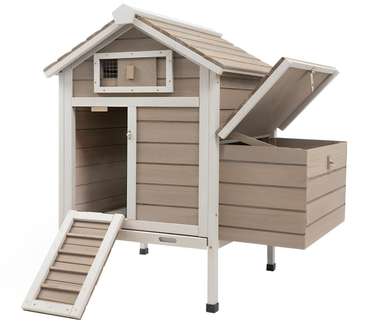 Gowoodhut Chicken Coop Rabbit Hutch with Removable Trays,Raised Floor Hen House with Nesting Box，Wooden Outdoor Poultry Cage Pet House with Ramp Run Gowoodhut