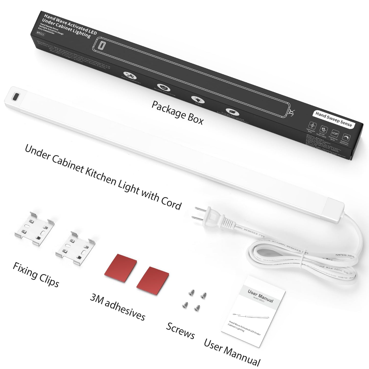 MYPLUS 16 Inch Under Cabinet Lights with Hand Wave, Under Counter Lighting 4000K Natural White,Dimmable,Plug and Play,LED Lights for Kitchen Cabinet, - WoodArtSupply