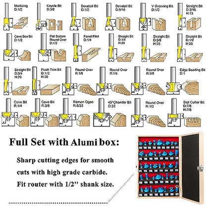 LEATBUY Router Bit Set Wood Molding Bits 37 PCS 1/2 Inch Shank, Corner Rounding Edge-Forming Beading Door Cabinet Drawer, Woodworking Milling Cutter - WoodArtSupply