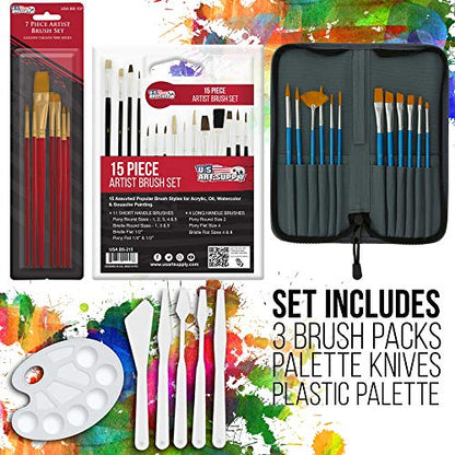 U.S. Art Supply 72-Piece Artist Acrylic Painting Set with Aluminum Field Easel, Wood Table Easel, 24 Acrylic Paint Colors, 34 Brushes, 2 Stretched - WoodArtSupply