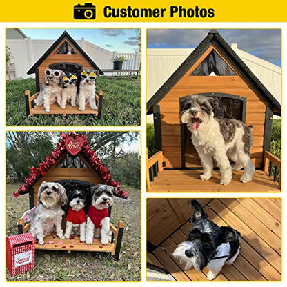 Outdoor Dog House, Waterproof Puppy Shelter Indoor Doghouse with Elevated Floor, Anti-Bite Design Dog Home for Small Medium Dogs with Porch