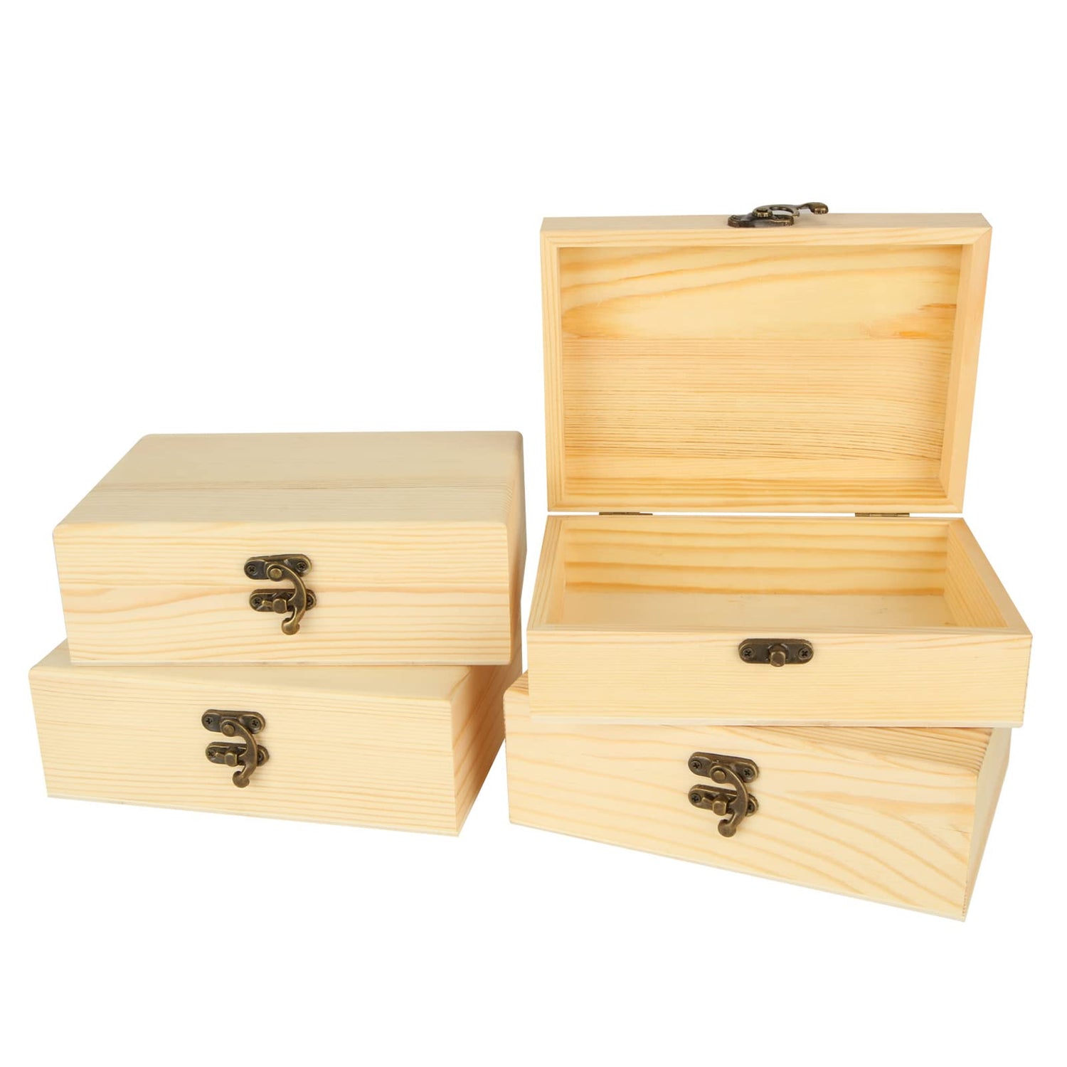 DAJAVE 4 Pack Unfinished Wooden Box, Wooden Box with Hinged Lid, Small Bulk Wood Boxes for Crafts, DIY, Arts Hobbies and Home Storage(7x5x2 Inch) DAJAVE