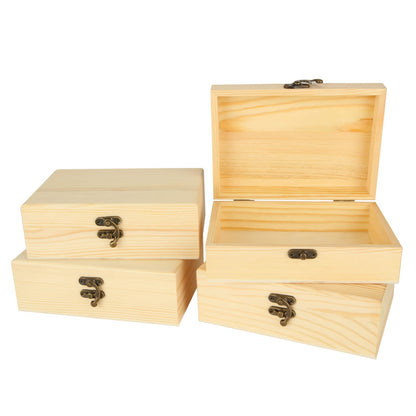 DAJAVE 4 Pack Unfinished Wooden Box, Wooden Box with Hinged Lid, Small Bulk Wood Boxes for Crafts, DIY, Arts Hobbies and Home Storage(7x5x2 Inch)