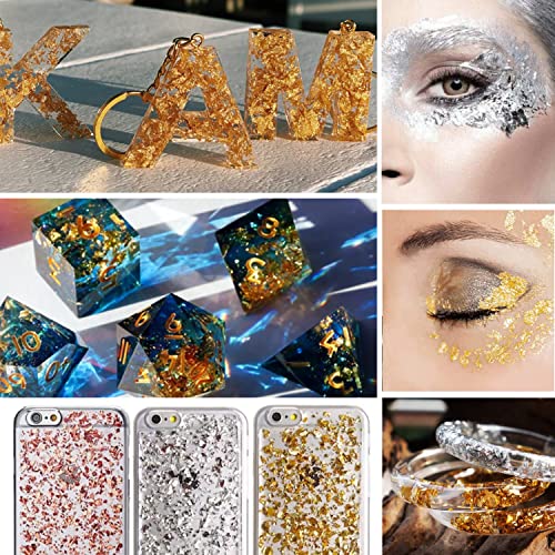 Nail Foil Flakes 4 Bottles Gold Foil Flakes Metallic Gold Foil Set for Nails, Resin, Epoxy, Makeup, Jewelry, Candle Molds UVANKAUP