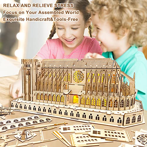 3D Wooden Puzzles for Adults,Moveable Architecture Notre Dame de Paris Church Model Kits,DIY Kid's Games with LED Toys,Brain Teaser Architecture Building Puzzle,Birthday Gift for Boy & Girl,266 Pcs…