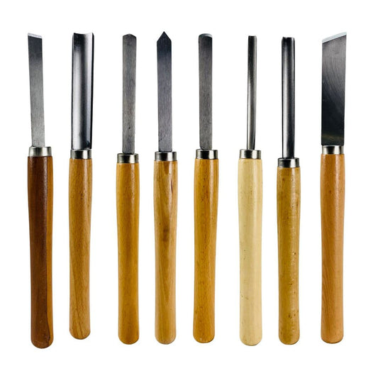 WEDGE 8 Piece Wood Chisel Set | 13" Woodworking Lathe Tools | Diverse Range Including 1" Skew & 0.75" Gouge| Ergonomic Wooden Handles | | Ideal for - WoodArtSupply