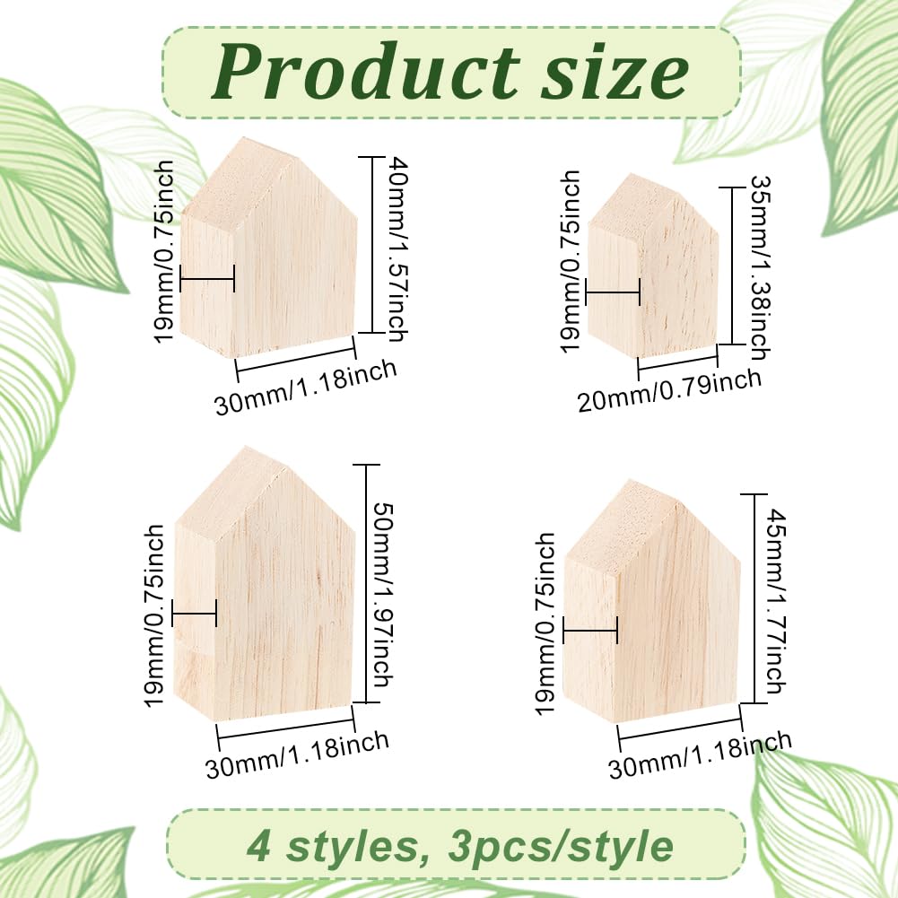 OLYCRAFT 12Pcs 4Sizes Unfinished Wooden House Shaped Blocks & 3Pcs 7x6 Inch Unfinished Wooden Triangle Shaped Blocks Wooden Tray Plates Blank Wooden OLYCRAFT