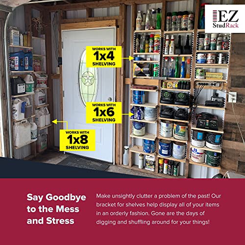 Made in USA | EZStudRack Adjustable Between Stud Shelf Bracket | Shelf Brackets for Wall Mounted Shelf | Shelving Brackets for Home | Garage Shelf EZStudRack