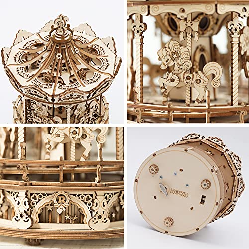ROKR 3D Wooden Puzzles Music Box - DIY Model Building Kit Mechanical Merry-go-Round Exquisite Display Gifts for Teens Man/Woman Family ROKR
