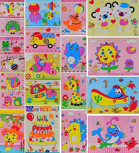 motoeye 20pcs 3D EVA Foam Sticker Puzzle Game DIY Cartoon Animal Learning Education Toys for Toddler Kids Art Craft Kits (kidslove A) motoeye