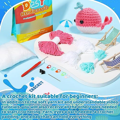 kgxulr 2 Pcs Watermelon Red Whale Crochet Kit, Beginner Animal Crochet Kit, Cute Crochet Starter Kit with Video Tutorial, Crochet Hooks, Colored - WoodArtSupply