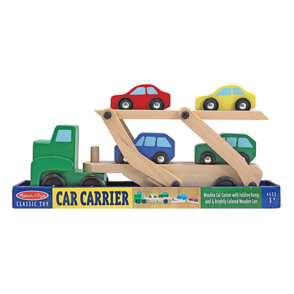 Melissa & Doug Car Carrier Truck and Cars Wooden Toy Set With 1 Truck and 4 Cars - Vehicle Toys, Push And Go Wooden Trucks For Toddlers And Kids Ages - WoodArtSupply