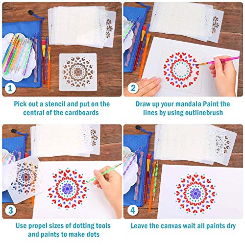 Mandala Dotting Tool Art Kit, Audab 42 Pcs Mandala Rock Dotting Set with Stencil Templates, Stylus Pens Paint Tray and Paint Brushes for Mandala Rock Audab