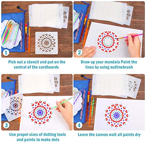 Mandala Dotting Tool Art Kit, Audab 42 Pcs Mandala Rock Dotting Set with Stencil Templates, Stylus Pens Paint Tray and Paint Brushes for Mandala Rock - WoodArtSupply