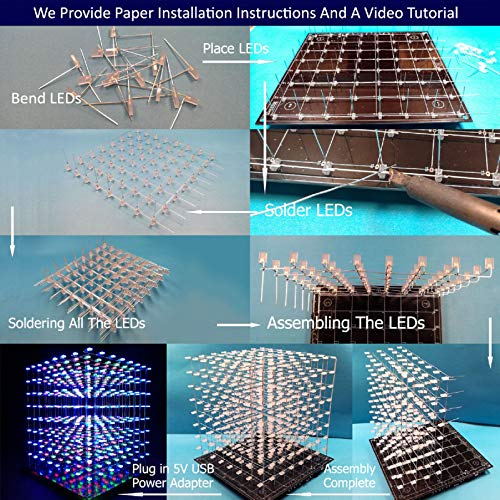 iCubeSmart 3D Led Cube Light DIY Kit with 3D Animation Editing Software Squared LED 8x8x8 Electronic Toy for Children and Teenagers Learning iCubeSmart