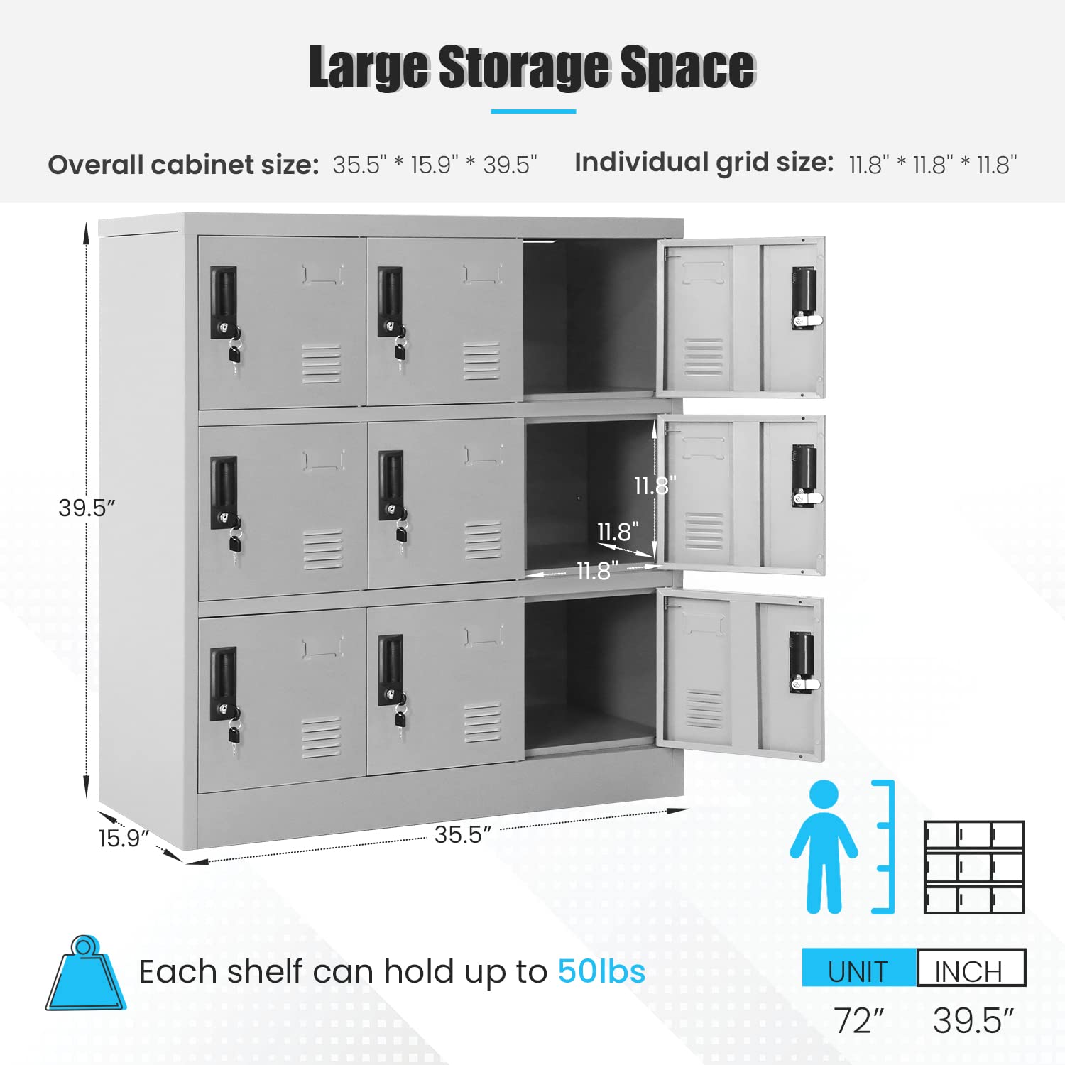 Greenvelly 9 Door Storage Locker for Employee, Metal Locker for Office, Gym, Shool,Lockable Black Steel Locker with Lock and Card Slot for Greenvelly