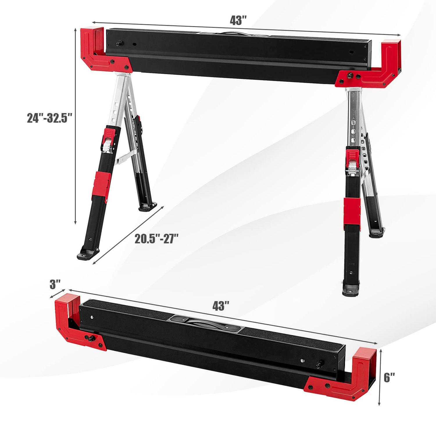 GOFLAME Folding Sawhorses 2 Pack, Portable Sawhorse with Height Adjustable Legs, Metal Top for 2 x 4, Easy Carry Handle, Heavy-Duty Steel Sawhorse GOFLAME