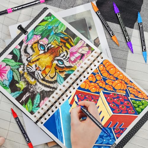 24 Colors Acrylic Paint Pens, Dual Tip Acrylic Paint Markers with Brush Tip and Fine Tip, Acrylic Pens for Rock Painting, Wood, Canvas, Stone, Glass, TANMIT