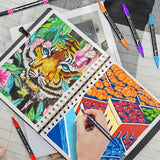 24 Colors Acrylic Paint Pens, Dual Tip Acrylic Paint Markers with Brush Tip and Fine Tip, Acrylic Pens for Rock Painting, Wood, Canvas, Stone, Glass, TANMIT