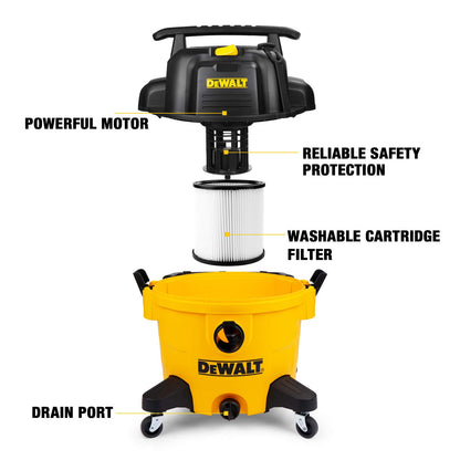 DEWALT 9 Gallon DXV09PZ New Version Poly Wet/Dry Vac, Heavy Duty Shop Vacuum for Jobsite/Workshop, Yellow - WoodArtSupply