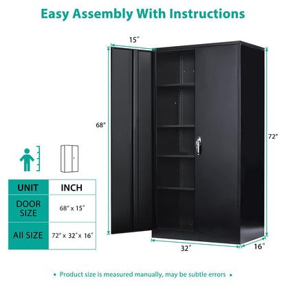 INTERGREAT Black Metal Storage Cabinet, 72" Locking Steel Cabinets with 2 Door and 4 Adjustable Shelves, Tall Metal Cabinet for Home Office, Garage,