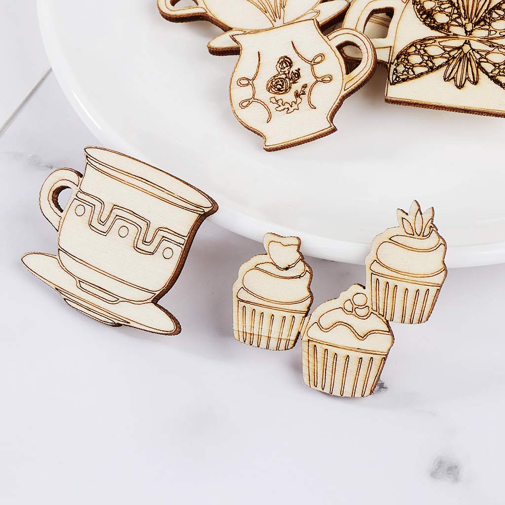 20pcs Wood teapot Shapd Embellishment Wooden Shape Craft Wedding Decor yunestry