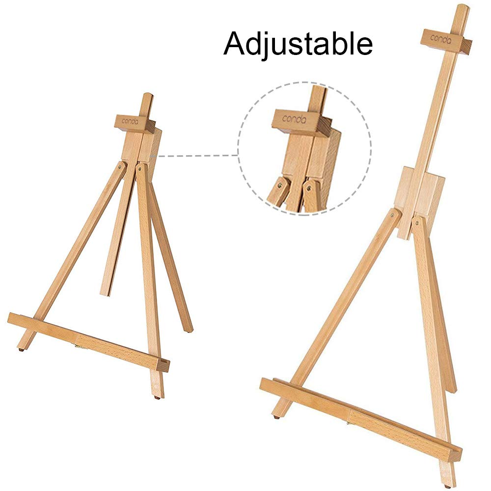 CONDA 31-1/2 inch A-Frame Easel, Adjustable Beechwood Tripod Display Stand, Holds Up to 27" Canvas, Portable Table Desktop Painting Picture Holder conda