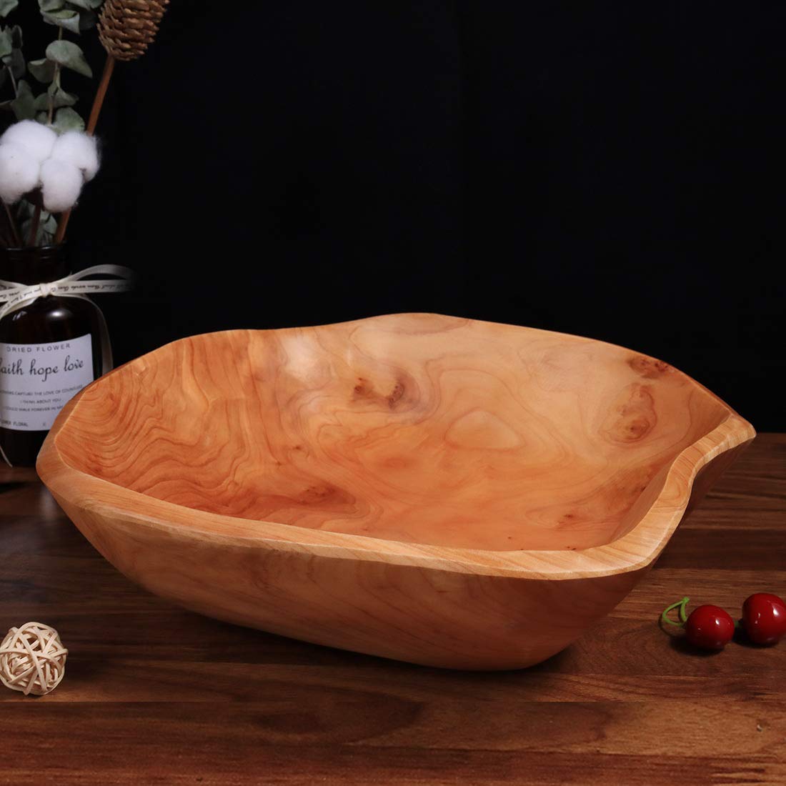 DeziWood Large Wooden Bowl, Creative Handmade Carved Wood Fruit Bowls, Wooden Bowls for Decor Key Snack Storage (12"-14") - WoodArtSupply