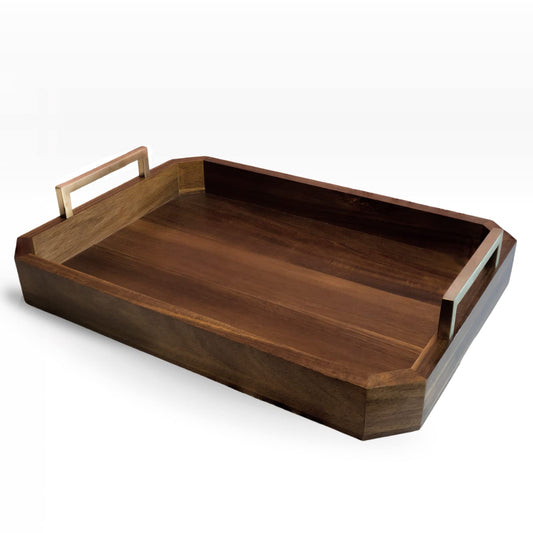 Fine Nest Home Decorative Acacia Wood Ottoman Tray - Coffee Table Tray - Breakfast, Party, Drinks, Snack, Liquor Serving Platter - Farmhouse to - WoodArtSupply