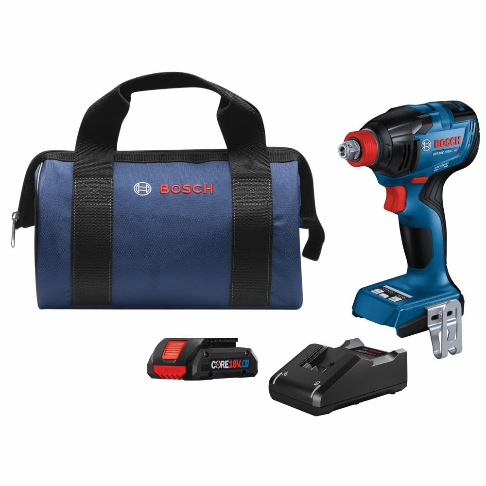 BOSCH GDX18V-1860CB15 18V Connected-Ready Two-In-One 1/4 In. and 1/2 In. Bit/Socket Impact Driver/Wrench Kit with (1) CORE18V 4 Ah Advanced Power - WoodArtSupply