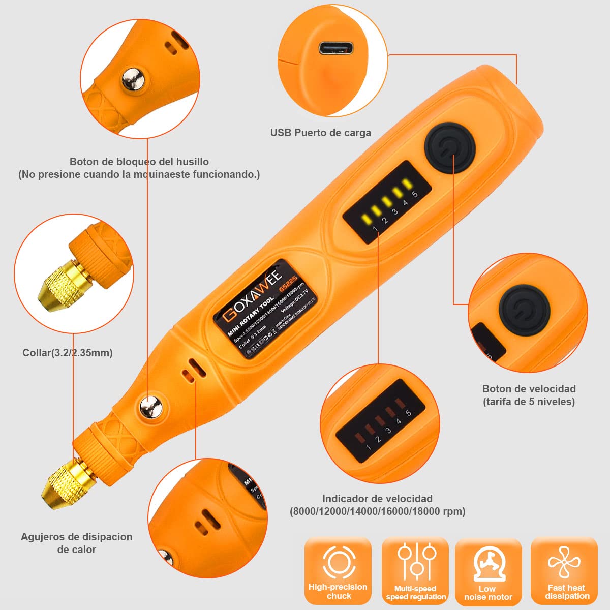 GOXAWEE Mini Cordless Rotary Tool Kit with 105pcs Accessories, USB Charging 5-Speed 18000rpm Multi-Purpose Art Craft Tool with 3.7V Li-ion Battery GOXAWEE