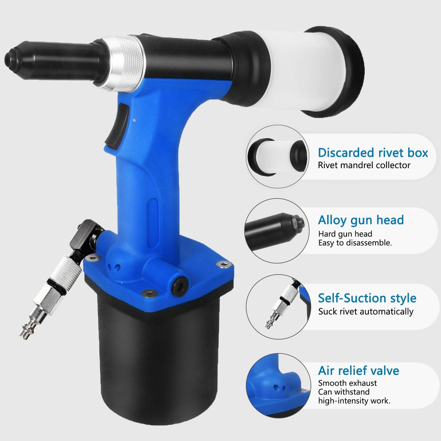 QIUMIN Pneumatic Rivet Gun, S30 Air Pop Riveting Gun Set with Nose Pieces, Hydraulic Air Riveter Tool, Self Suction - WoodArtSupply