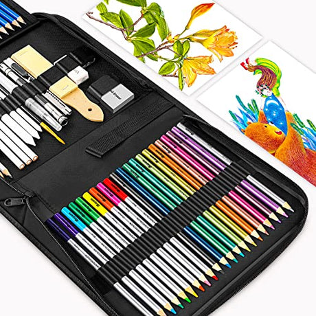 iBayam 78-Pack Drawing Set Sketching Kit, Pro Art Supplies with 75 Sheets 3-Color Sketch Pad, Coloring Book, Charcoal, Metallic, Colored Watercolor, iBayam