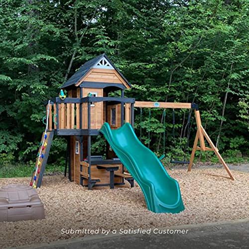 Backyard Discovery Canyon Creek All Cedar Wood Swing Set, Playhouse with Grill, Plastic Food, Picnic Area, Steering Wheel, Two Belt Swings, Rock Backyard Discovery