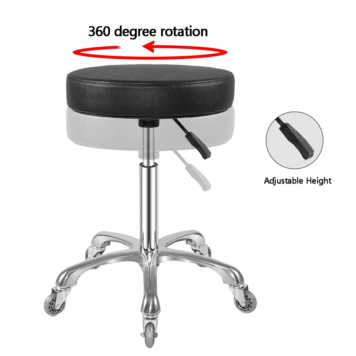 Ainilaily Rolling Stool with Wheels, Heavy Duty Hydraulic Stool for Shop Guitar Lab Tattoo Workbench Medical,Adjustable Massage Swivel Stool Chair