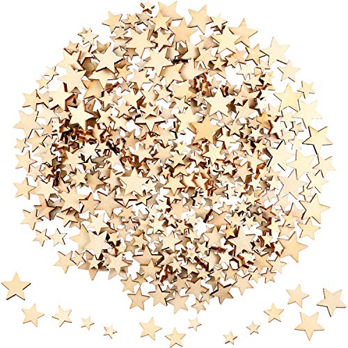 400 Pieces Mini Wooden Stars Slices Mixed Size Wooden Star Embellishments Wooden Star Shape Tags for Christmas Wedding Party DIY Crafts Table Scatter