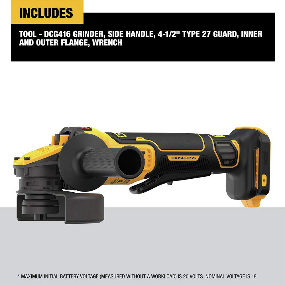 DEWALT FLEXVOLT ADVANTAGE 20V MAX* Angle Grinder, Paddle Switch, 4-1/2-Inch to 5-Inch, Tool Only (DCG416B) DEWALT