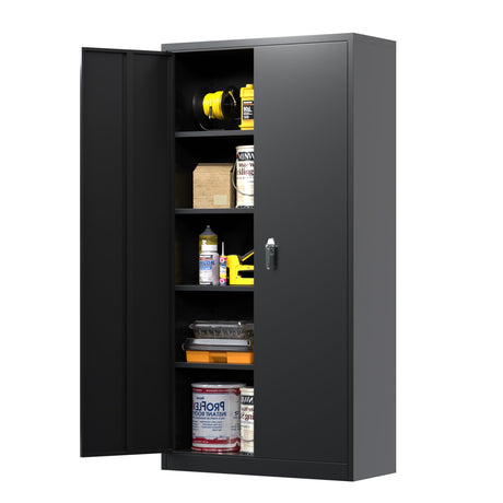Waqiv Large Space Metal Storage Cabinet with Doors and Shelves, Locking Garage Storage Cabinet, 72'' H Filing Cabinet for Home and Office, Black, 36" Waqiv