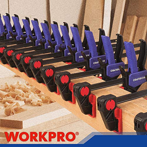 WORKPRO Bar Clamps for Woodworking, 6-Pack One-Handed Clamp/Spreader, 6-Inch (4) and 12-Inch (2) Wood Clamps Set, Light-Duty Quick-Change F Clamp WORKPRO