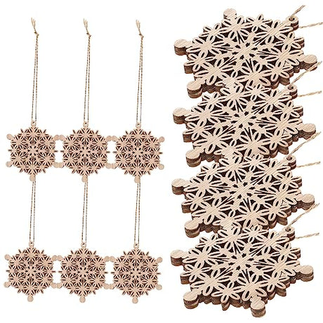 KALLORY 10pcs Double Decorative Wood Chips Unfinished Wood Ornaments Xmas Gifts Tag Wood Christmas Tree Ornaments DIY Snowflake Wood Cutouts DIY KALLORY