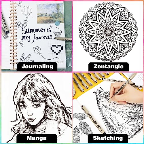 Micro-Pen Fineliner Ink Pens, 12 Pack Black Micro Fine Point Drawing Pens Waterproof Archival Ink Multiliner Pens for Artist Illustration, Sketching, KERIFI