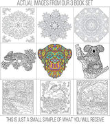 Adult Coloring Books Set - 3 for Grownups 120 Unique Animals, Scenery & Mandalas Designs. Adults Relaxation. Creatively Calm Studios