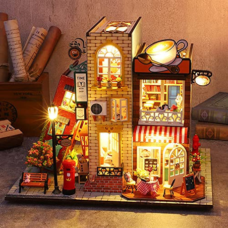 Roroom DIY Miniature and Furniture Dollhouse Kit,Mini 3D Wooden Doll House Craft Model with Dust Proof Cover and Music Movement,Creative Room Idea Roroom