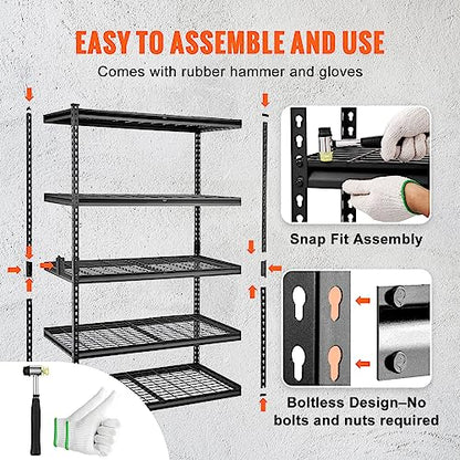 VEVOR Storage Shelving Unit, 5-Tier Adjustable, 2000 lbs Capacity, Heavy Duty Garage Shelves Metal Organizer Wire Rack, Black, 48" L x 24" W x 72" H - WoodArtSupply