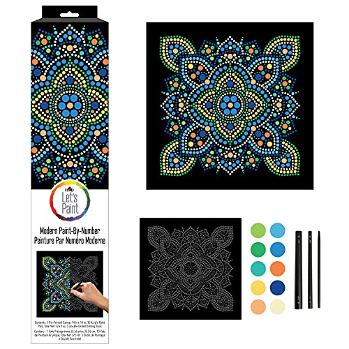 Plaid Traditional Mandala Modern Dot Kit, 14" x 14" Paint by Numbers for Adults and Kids, Easy-to-Follow DIY Crafts, Art Supplies with A Textured Plaid