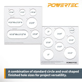 POWERTEC 71622 12 x 10 inch Clear Acrylic Decorative Templates, Circle/Grommet/Round Inlay Stencil Templates for Woodworking, Set of 2 POWERTEC