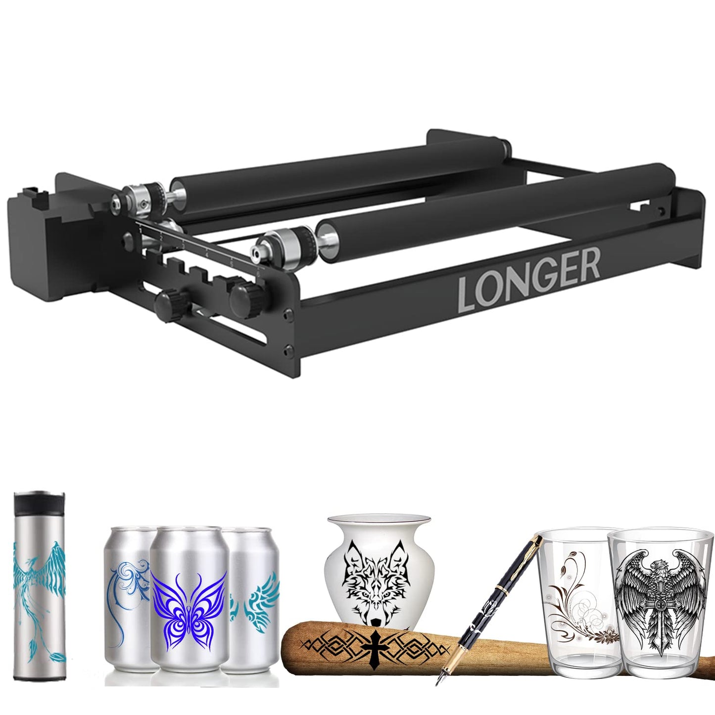 Longer Laser Engraver Rotary Roller, a Good Partner for Laser Engraving Machine， Y-axis Laser Engraver Attachment 360° Rotation, 6-100mm Engraving - WoodArtSupply